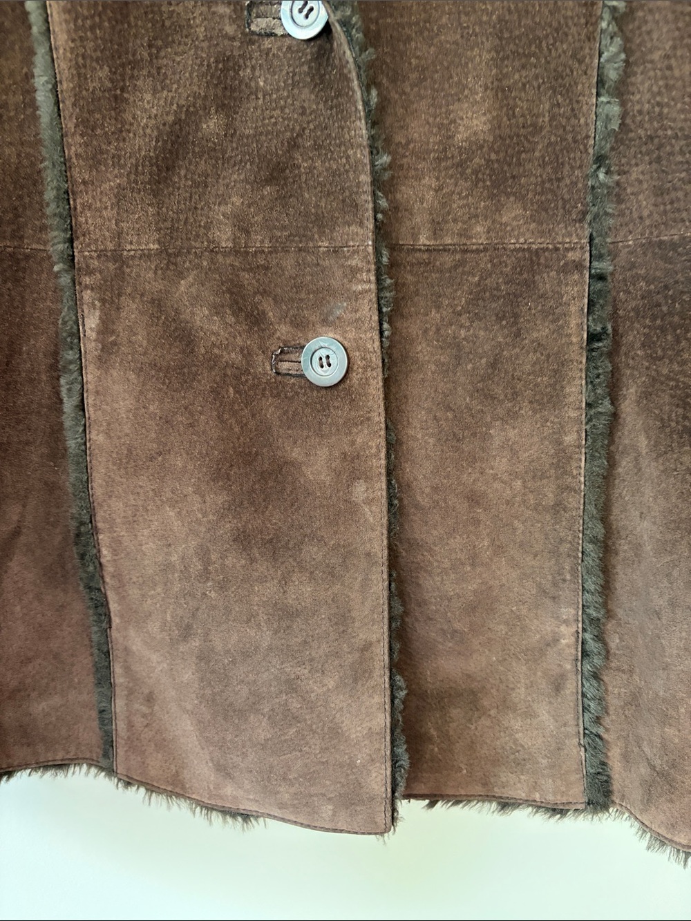 Vintage Giacca Leather Coat Faux Shearling Detail Medium Brown Penny Lane - Picture 5 of 13